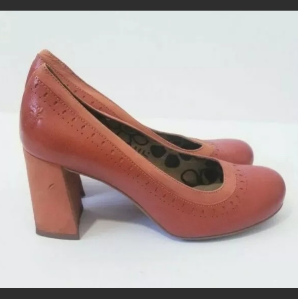 Fly London Leather Pump Size 40 Orange Heels Shoes Chunky Heel